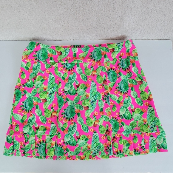 TZU TZU Multi Color Cactus Print Ruffled Hem Pickleball/Golf Skirt/Skort Sz L - Picture 8 of 16